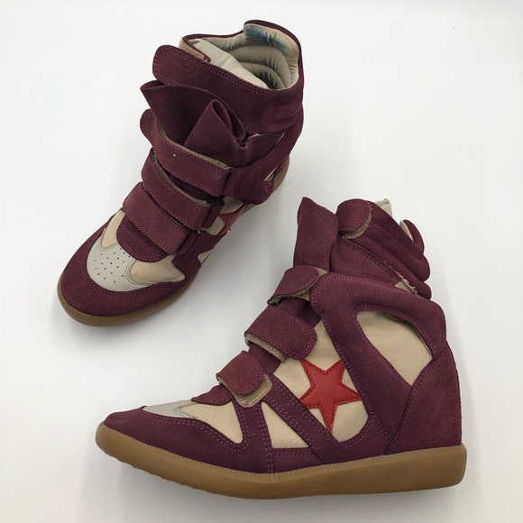 Isabel Marant Shoes - Isabel Marant Burgundy Star Ankle Sneakers